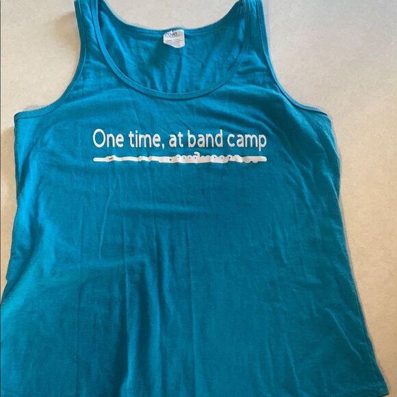 Port and Company Tops - One Time At Band Camp Screen Print Turquoise Tank Size Large